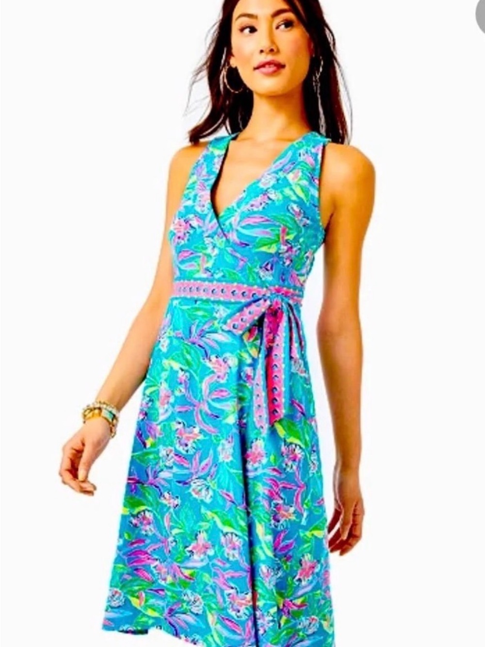 Lilly Pulitzer Blue Turquoise Floral Midi Dress